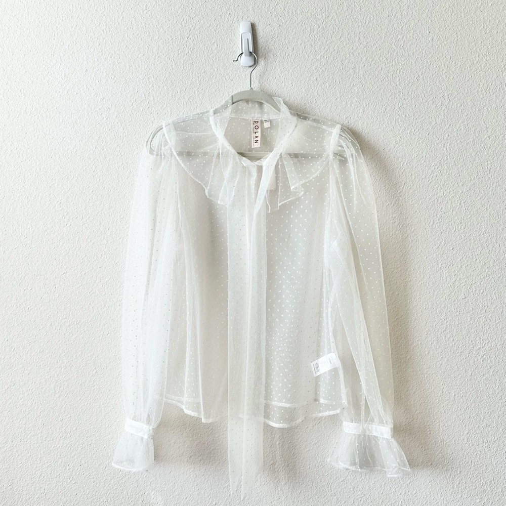 NWT Anthropologie Dolan Sheer Tie-Front Blouse in White Size Large - Picture 3 of 9